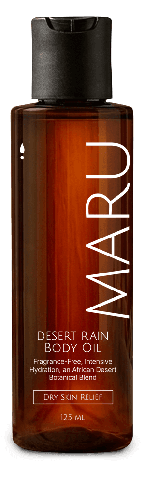 Maru body oil bottle made with Macadamia, Marula, Baobab, Kalahari Melon, Ximenia and Castor seed oils